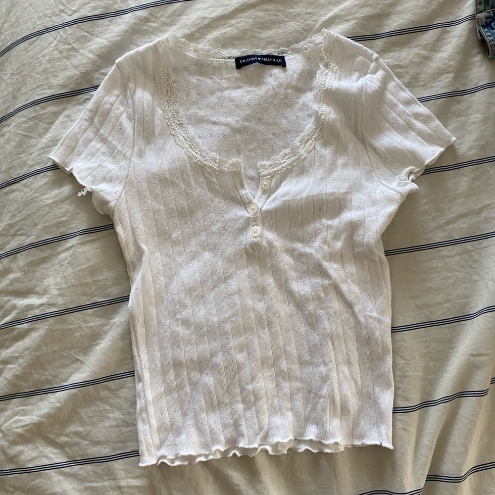 Lace eyelet white top short sleeve shirt